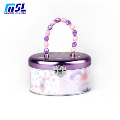 China Hot Selling Food Grade Oval Tin With Handle Gift Tin Box Custom Tin Boxes For Jewelry for sale