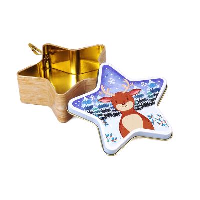 China Fancy Food Grade Christmas Star Shape Candy Cookie Cookie Chocolate Metal Box for sale