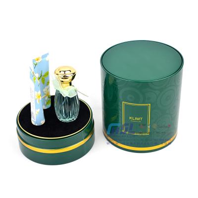 China Recyclable High Quality With Competitive Price Customized Perfume Music Round Tin Cosmetic Box Packaging for sale