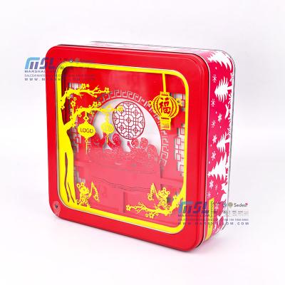 China Food Grade Customized Chinese New Year Design Metal Tin Tin Packaging Square Packaging Box LED Metal Tin Box for sale