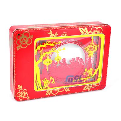 China Custom Printing Chinese Food Grade Logo Color Seasonal Metal Tin New Year Packaging Candy Tin Box for sale