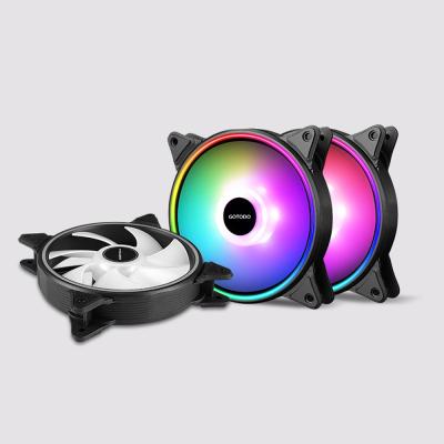 China Colorful RGB Gaming PC Computer Fan Dual Aperture LED Computer Case RGB Adjust Quiet Remote IR Cooler Fans For CPU for sale