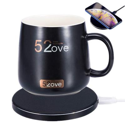 China Stored 2 in 1 Design Coffee Cup Wireless Charging Warmer, Constant Warm Cup with Wireless Charger Pad for sale