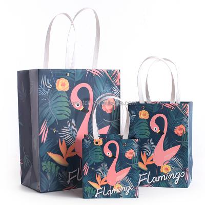 China Recyclable Flamingos Printed Bags Gift Bags For Mother's Day Gift Paper Bags for sale