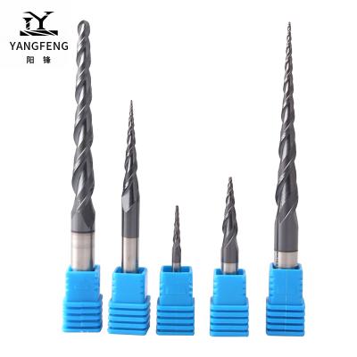 China CNC Coated Woodworking Router Ball Nose End Mill D4*20.5*50L*2F HRC55 Solid Carbide Cone Coated Milling Cutter Solid Carbide Engraving Grinding Bit for sale