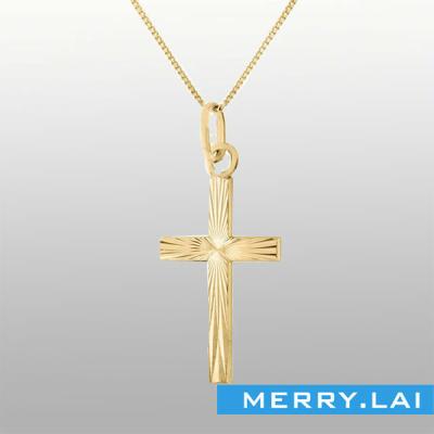 China Yellow Gold Stainless Steel Diamond Cut Cross Pendant on Restrictor Chain Necklace for sale