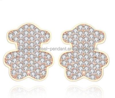 China Wholesale Hot Handcrafted Stainless Steel Bear Shape Crystal Stud Earrings for sale