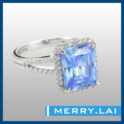 China Stainless Steel Fashion Women Rings Square Blue Zirconia Stainless Steel Rings for sale