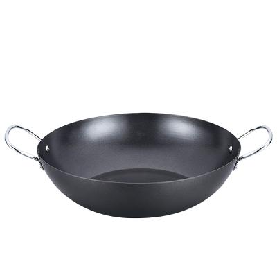 China Sustainable High Quality Chinese Kitchen Cooking Double Handle Carbon Steel Wok Pan for sale