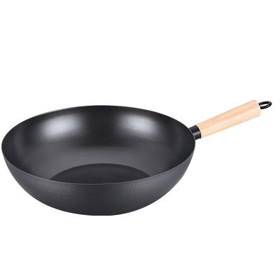 China 2020 Hot Selling Non-rusting Carbon Steel Long Lasting Chinese Traditional Handmade Nonstick Wok Pan 30cm 32cm Large Cooking Wok Pan for sale