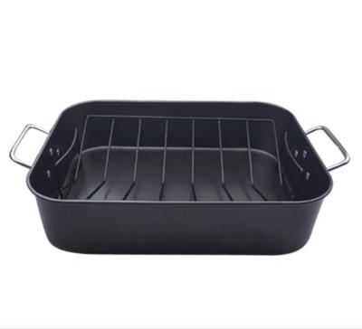 China High quality double ears barbecue grill roasting pan sustainable non-stick coating carbon steel roasting pans. for sale