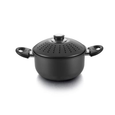 China 0.6mm thick noodle non-stick coating pot viable carbon steel 20cm 24cm round with whirly basket for sale