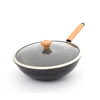 China Sustainable Custom High Quality Beat To Make Chinese Style Nonstick Wok With Wooden Handle for sale