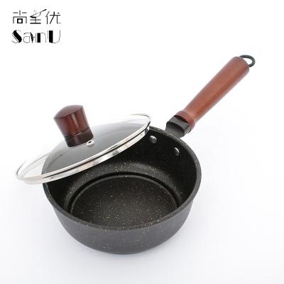 China Viable Non-stick Coating Pot Pan With Long Handle Cover Milk Stoves Wooden Electric Hot Pot Noodle Hot Pot for sale