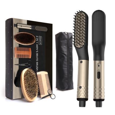 China Ceramic Custom Private Tag Tourmalin Ball Quick Heating Hair Tool Beard Straightening Mini Man Hair Brush Electric Heating Beard Comb for sale