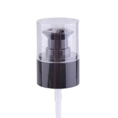 China Non Spill Treatment Pump Bottle Cosmetic 18/410 Black Double Closure Treatment Pump With Ace Cap for sale