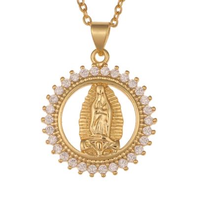 China Religious Christian Jewelry 18k Gold Plated Necklace Zirconia Saint Pendant Jewelry Christian Jesus Mother Virgin Mary Pendant for sale