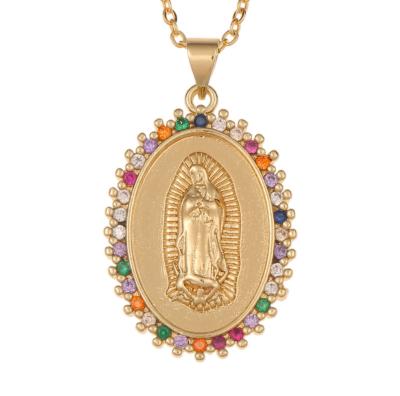 China Religious Christian Jewelry 18k Gold Plated Necklace Zirconia Saint Pendant Jewelry Christian Jesus Mother Virgin Mary Pendant for sale