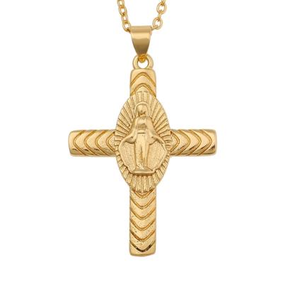 China Hot Europe and America 18k Gold Plated Christian Jesus Mother Virgin Mary Pendant Cross CZ Pendant Zirconia Saint Jewelry Hip Hop Jewelry for sale