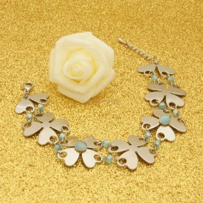 China TRENDY Jewelry Silver Color Fashion Blue Opal Plastic Bead Flower Charm Bracelet For Female for sale