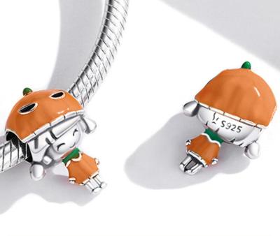 China 2021 TRENDY Hot Sale Halloween 925 Sterling Silver Smiling Pumpkin Girl Enamel Bangle Charm Diy Jewelry Accessories Bracelet Bead Charm for sale