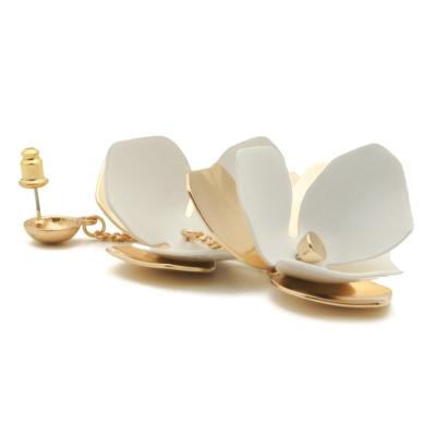 China Fashion-TRENDY Jewelry White Color Spray Painted Flower 18K Gold Plated Metal Drop Earrings for sale