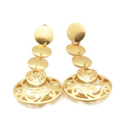 China TRENDY Fashion Jewelry 18K Gold Plated Round Leaf Hollow Drop Earrings for sale