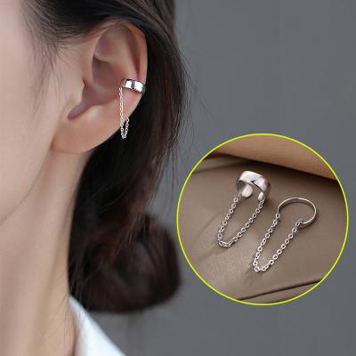 China Hot Selling FASHIONABLE 925 Sterling Silver French Non-pierced Ear Chain Clip Female Simple Unique Cold Wind Earrings Cool Handmade Couples Gift for sale