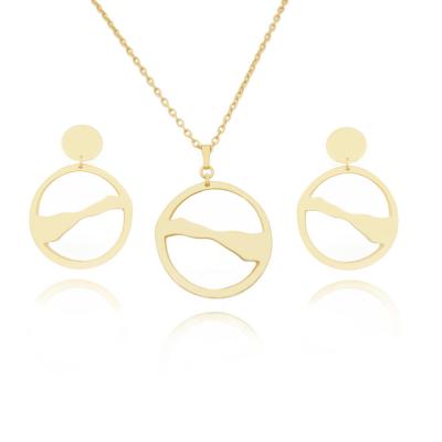 China Quasi TRENDY Circular Arched Gold and Tangled Silver Hollow Out Trendy Fashion Jewelry Set for Gift Engagement for sale