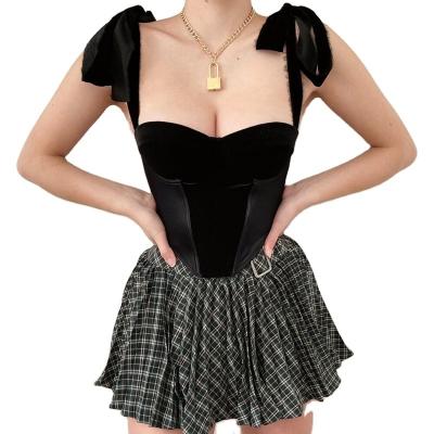 China Vintage Velvet Lady Corset Tops High Quality Summer QUICK DRY Girls Beach Sexy Tie Crop Top Women Summer Top Vest for sale