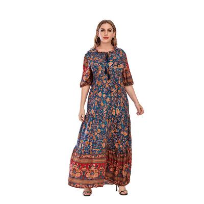 China Viable Women Plus Size Floral Boho Maxi Casual Dress Vintage Fashion Autumn Elegant Clothing for sale