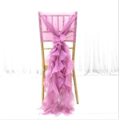 China Plain Chiffon Long Chiffon Chair Skirt Tutu Tulle Flower Wedding Chair Cover Curly Sashes For Party Wedding Decoration for sale