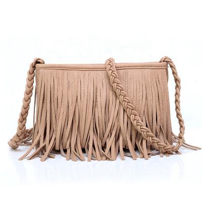 China New Fashion PU Women Braided Shoulder Straps Cross - Body Messenger Bag With Tassels for sale