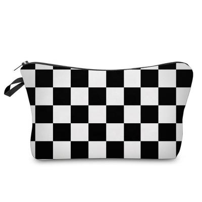 China Hot Selling Waterproof 3D Checkerboard Printed Waterproof Travel Cosmetic Make Up Bag Custom for sale