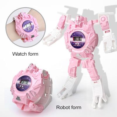 China Cartoon Eco-friendly Material Colorful Plastic Transform Change Deform Robot Toy Boys Girls Watches Wrist Digital Watch Children Kids for sale