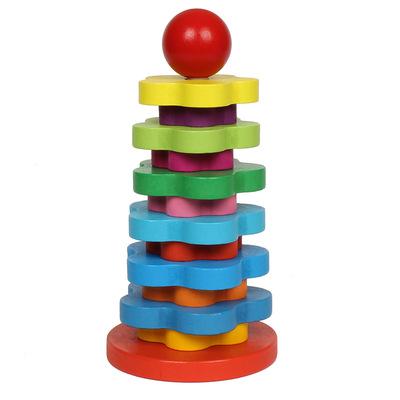 China 14th Plum Blossom Tower Children's puzzles colorful wooden teaching block educational toys set for kids for sale