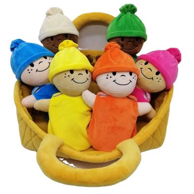 China Cartoon Toy Custom Baby Plush Toys Stuffed Babies 6pack Basket Set Plush Dolls Toys Baby Soft Toys for sale