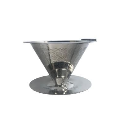 China Sustainable 304 Stainless Steel Cone Coffee Filter Porcelain Customize Reusable Paperless Espresso Coffee Filter Cone for sale