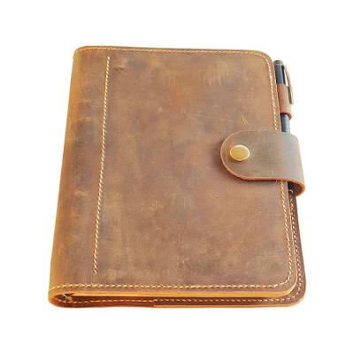 China high quality & School Leather Logo Leather Ring Binder Stationary Notebooks A5 Sheet Metal Loop Leather Notebook Wholesale Fashion for sale