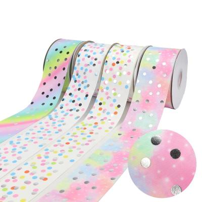 China Sustainable Manufacturer 3 Inch 75mm Aluminum Printed Polka Dots Grosgrain Ribbon For Hair Bow for sale