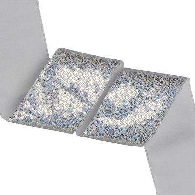 China Sequin Ribbon For Hair Bow New Arrival 3 Inch 75mm Glitter Lace Fabric Silver White Sequin Ribbon for sale