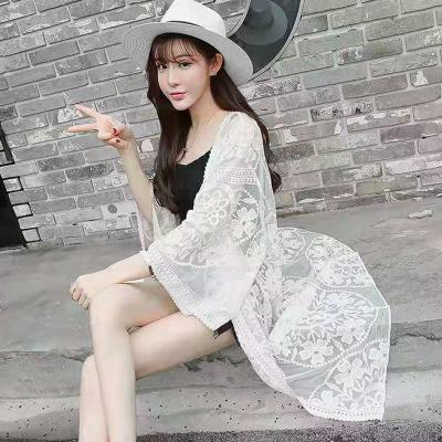 China Summer Anti-Shrink Women Bikini Apparel Ladies Cover Up Blouses Lace Up Cardigan Beach Blouse for sale