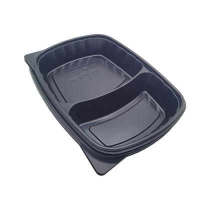 China Food Packaging Black Microwavable Plastic Storage Box 2 Compartment Layout Bento Box for sale