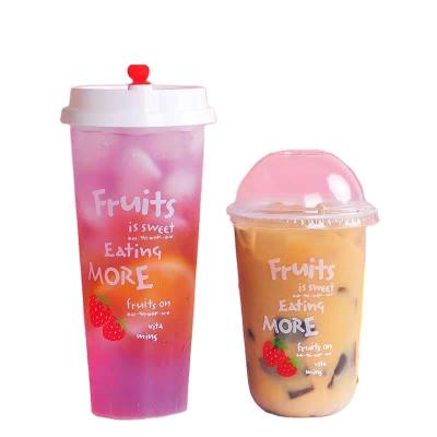 China 12OZ 14OZ 16OZ 24OZ Logo Milk Tea Cup Juice U Cup Shape PP Eco-friendly Disposable Plastic Cups for sale