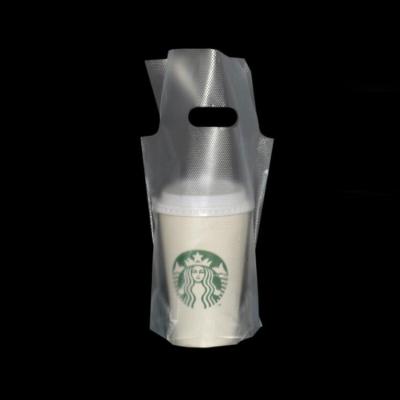 China Eco-friendly Disposable Cheap Plain Cups Holder Die Cut Plastic Handle Coffee Cup Plastic Pouch for sale