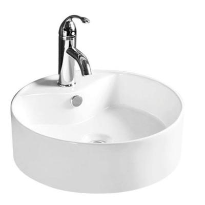 China Modern Bathrooms Table Counter Top Sink Round Shape Ceramic Vessel White Wash Hand Basin for sale