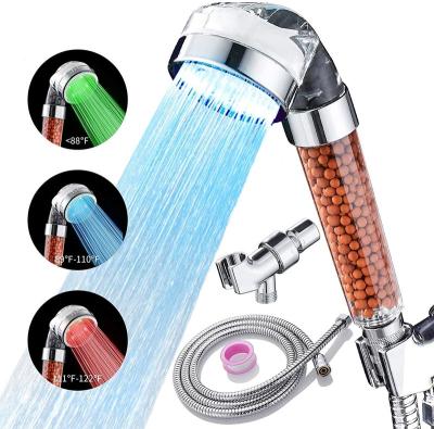 China Without Slide Bar 7 Colors High Pressure Filter Led Lighting Shower Head Temperature Display Vitamin Shower Head for sale