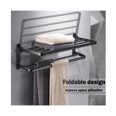 China Matte Black Aluminum Towel Rack Free Punch Silver Towel Rack Wholesale Towel Rack Bath Towel Hanger Bathroom Accessories For Hotel for sale