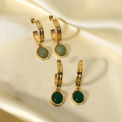 China New C Vintage 2022 Vintage 14k Gold Pendant Women's Green Agate Pendant Earrings Jewelry for sale