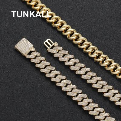 China Hiphop Fashion Zircon Bling Bling Brass Necklace BC025 13mm Iced Out Cuban Neckalce Chain for sale